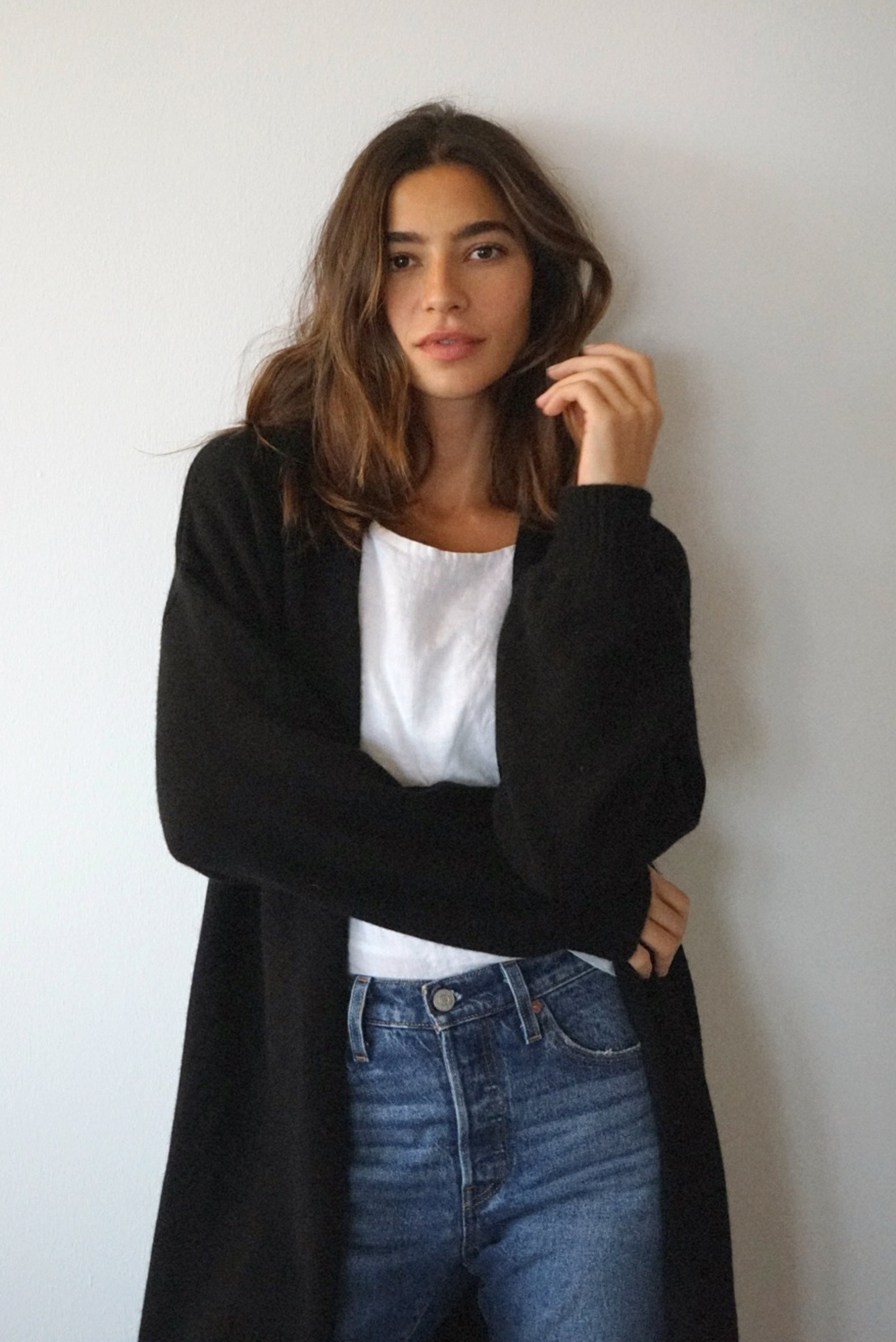 The Cashmere Marlow Long Cardigan // Noir