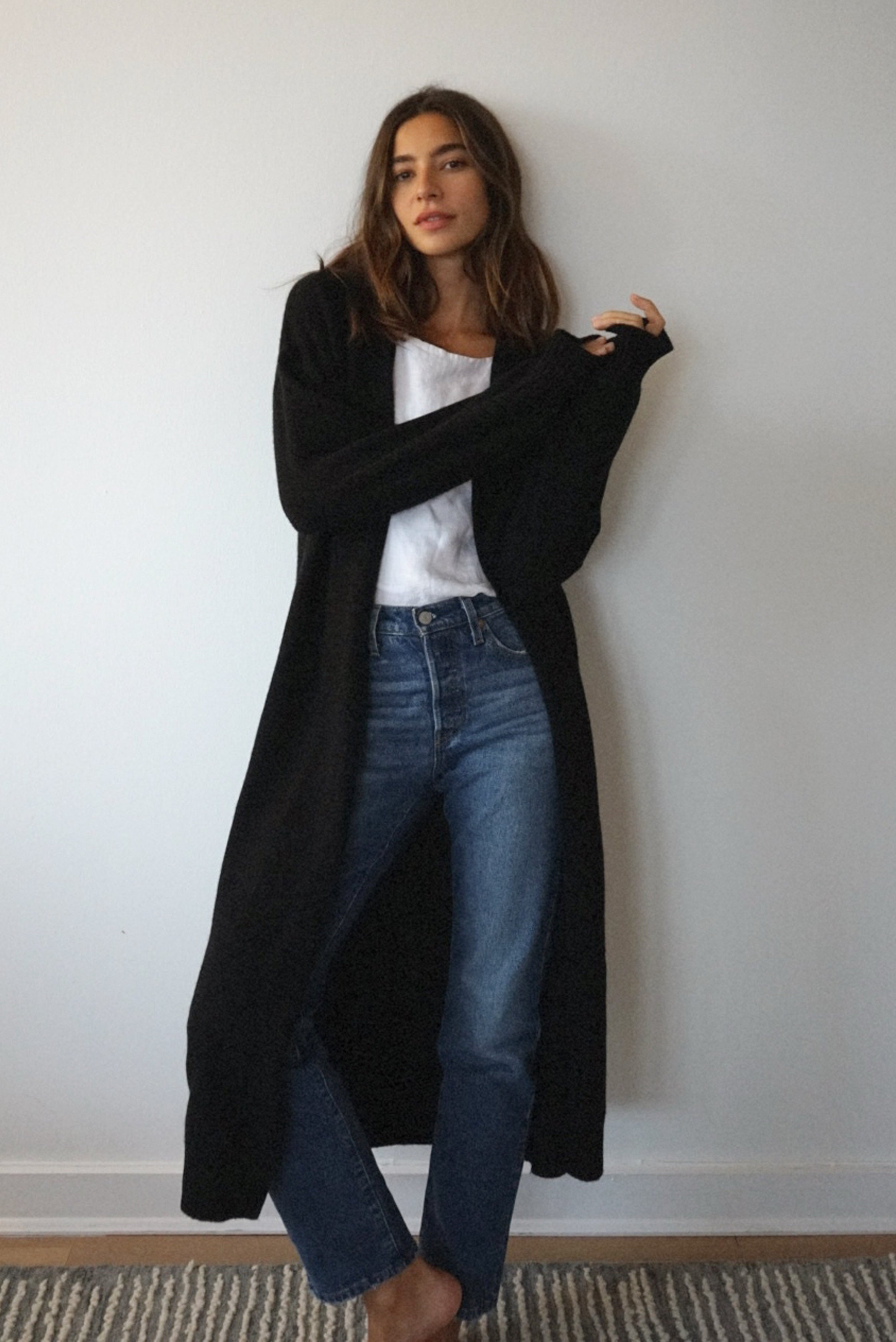 The Cashmere Marlow Long Cardigan // Noir